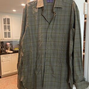 Ralph Lauren Olive and Red Plaid Shirt, dry cleaned, purple label